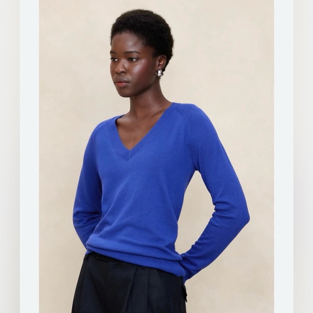 Banana Republic Factory Blue V-Neck Sweater Small Lightweight NWT